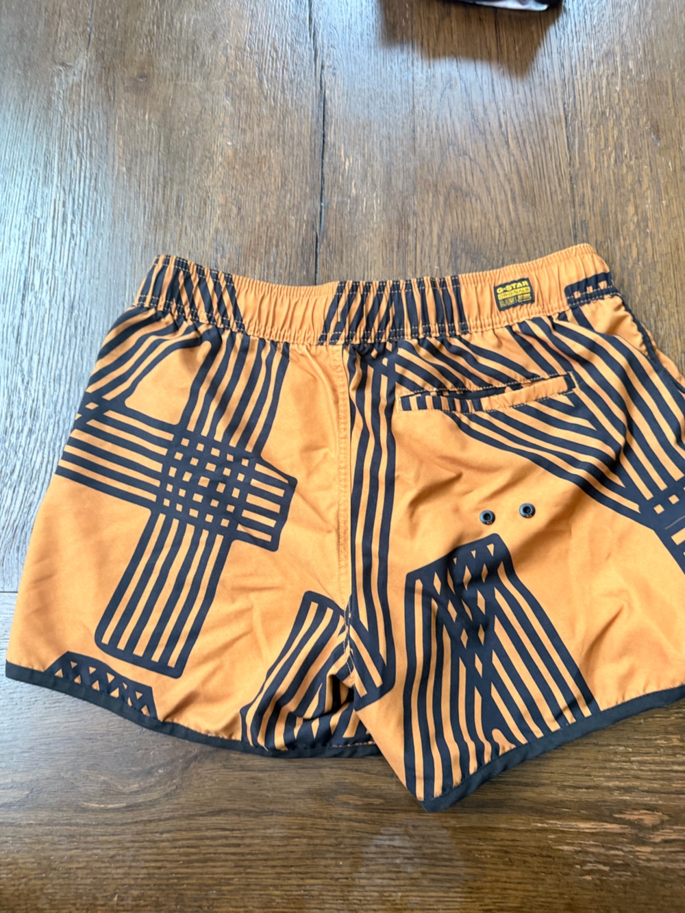 G-Star Orange Swim Shorts with Black Graphic Stripes - Picture 2 of 3